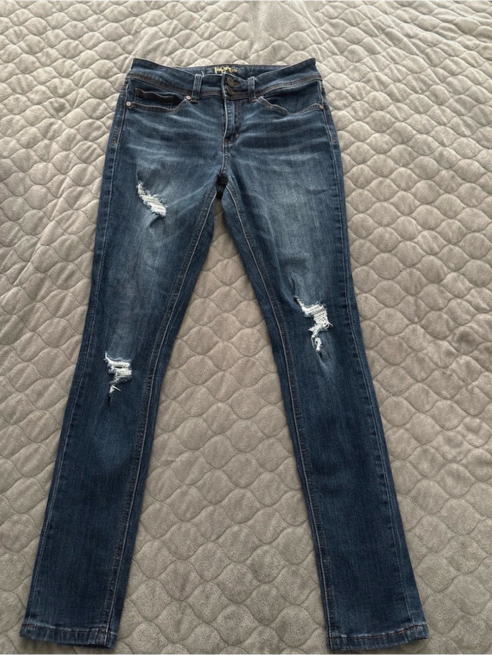 Indigo Rein Dark Blue Distressed Skinny Jeans